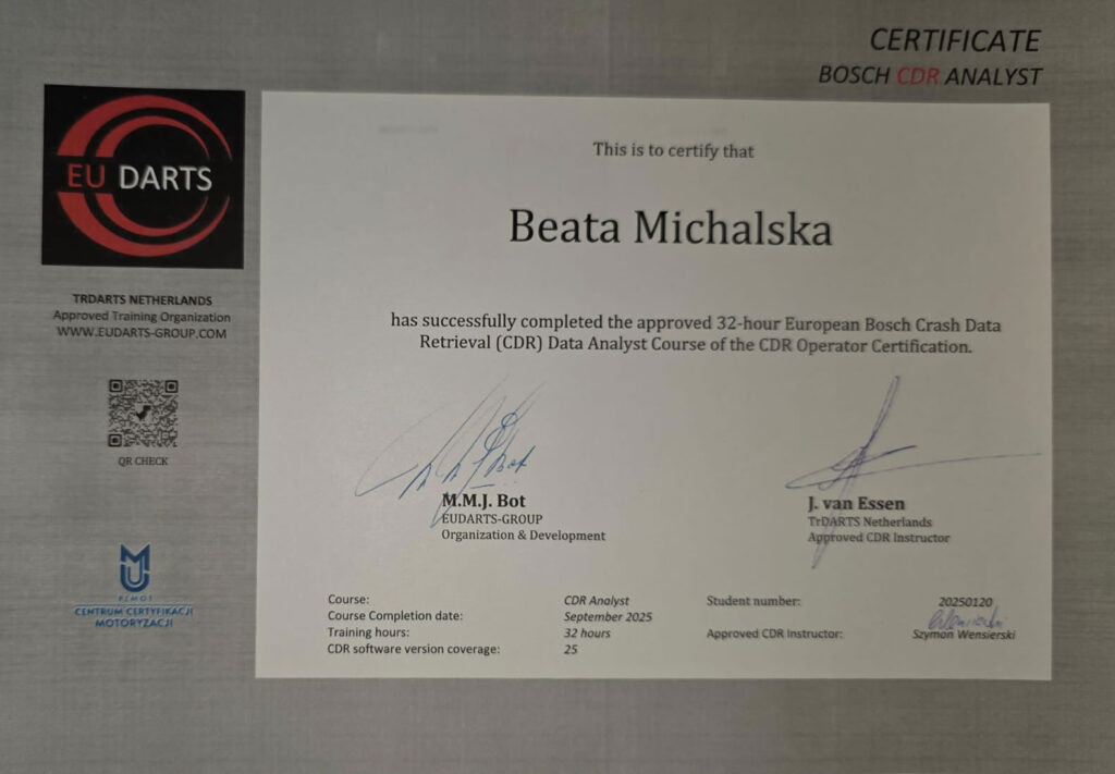 Odczyt i analiza danych EDR 1 certyfikat1