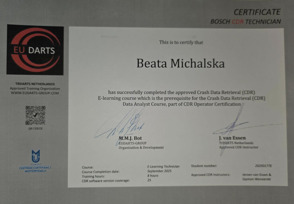 Odczyt i analiza danych EDR 2 certyfikat2